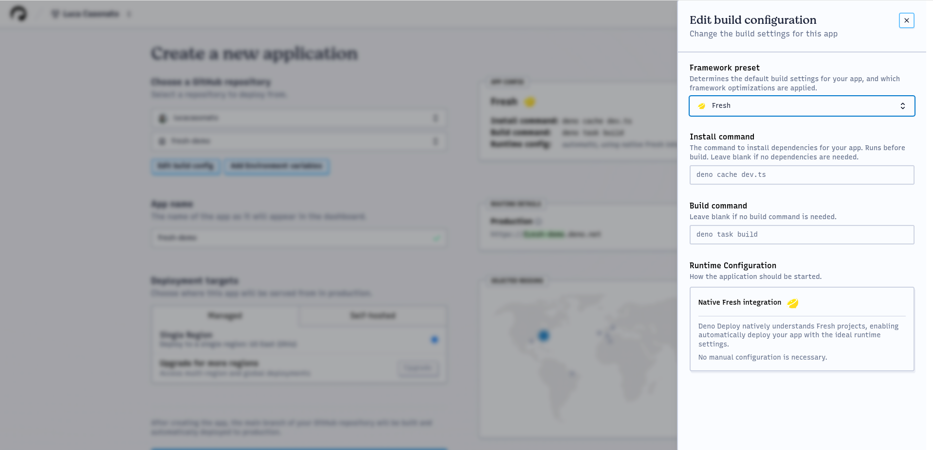 Screenshot of Deploy build configuration screen